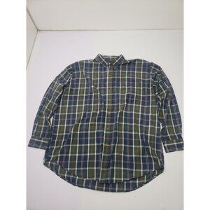 Vintage Premier International Mens Blue/Green Plaid Work Shirt Long Sleeve XL